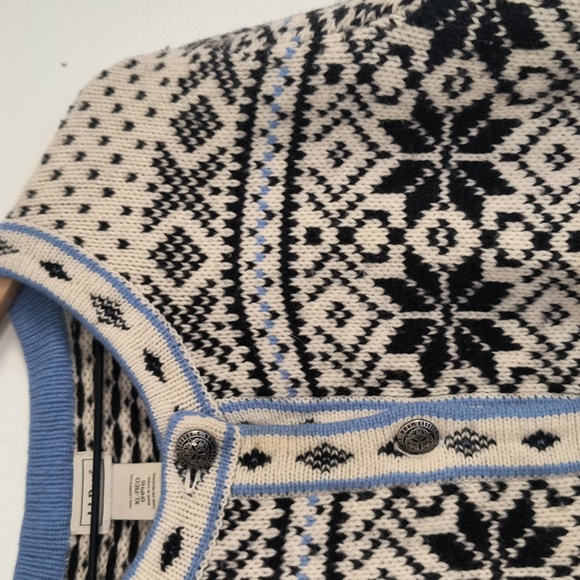 L.L. Bean Cream and Black Blue Nordic Fair Isle 100% Lambswool Cardigan Sz XL Wo - Picture 6 of 17